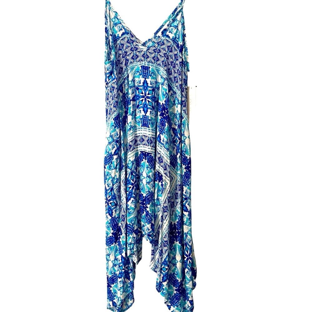 NWT La Blanca Beach Coverup Dress in shades of Blue and White in Size Large.